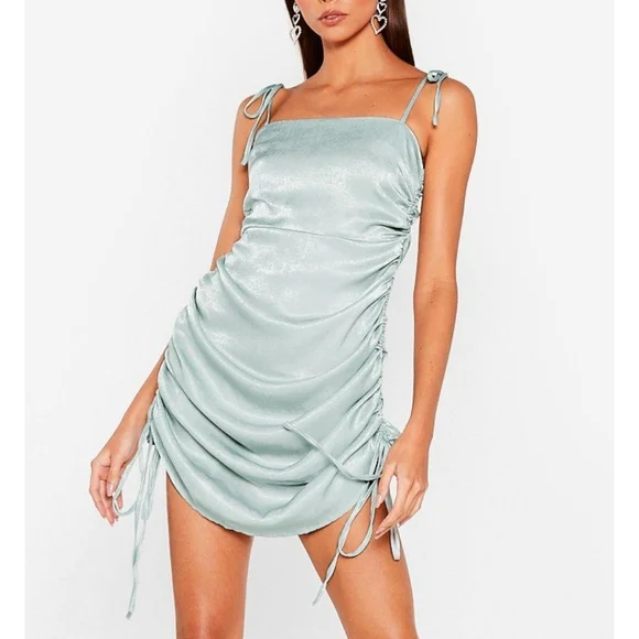the ruche-ure is ours satin mini dress Nasty Gal x EmRata + The Ruche-ure is Ours Satin Mini Dress